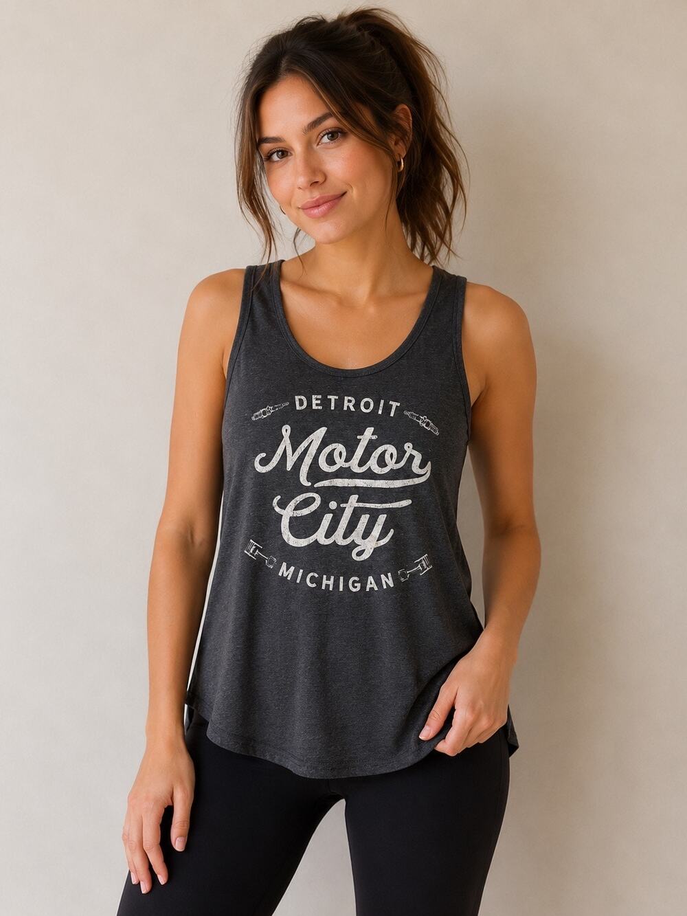 Detroit Motor City Michigan Graphic Tank Top Womens Medium Gray Racerback